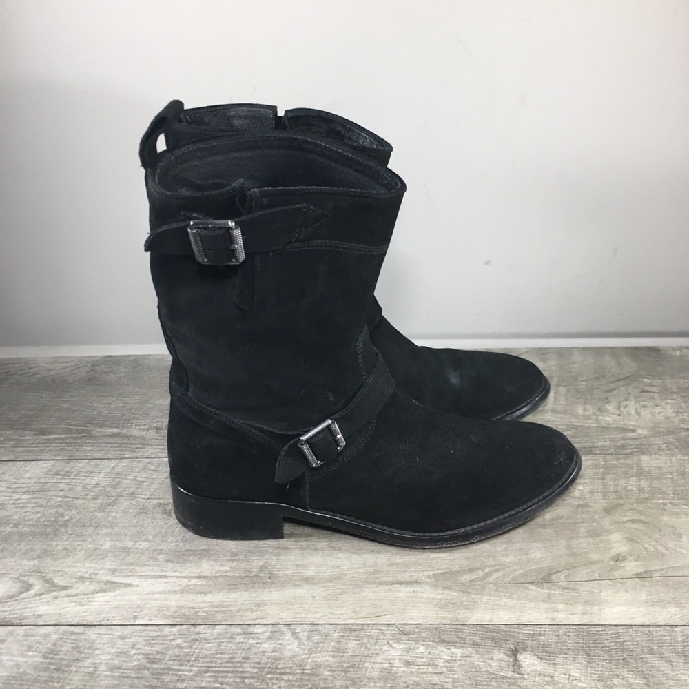 Womens Belstaff Bedford Moto Harness Black Slouchy Motorcycle Engineer Boots 8.5